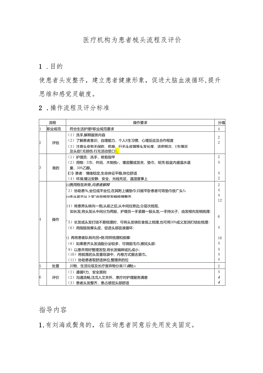 医疗机构为患者梳头流程及评价.docx_第1页