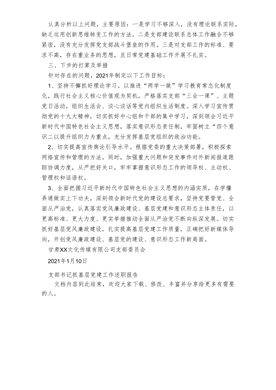 公司支部书记抓基层党建工作述职报告.docx_第3页