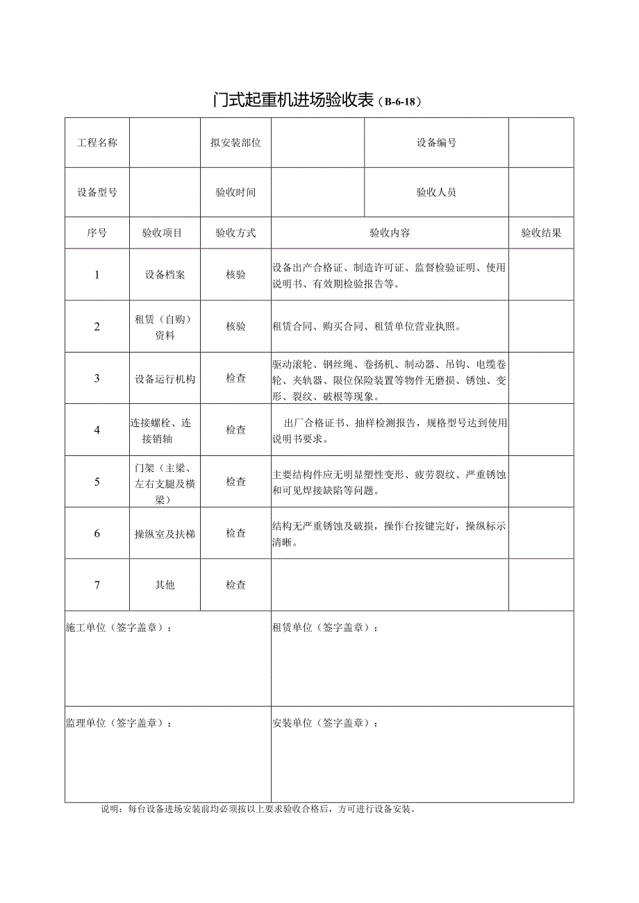 门式起重机进场验收表.docx_第1页