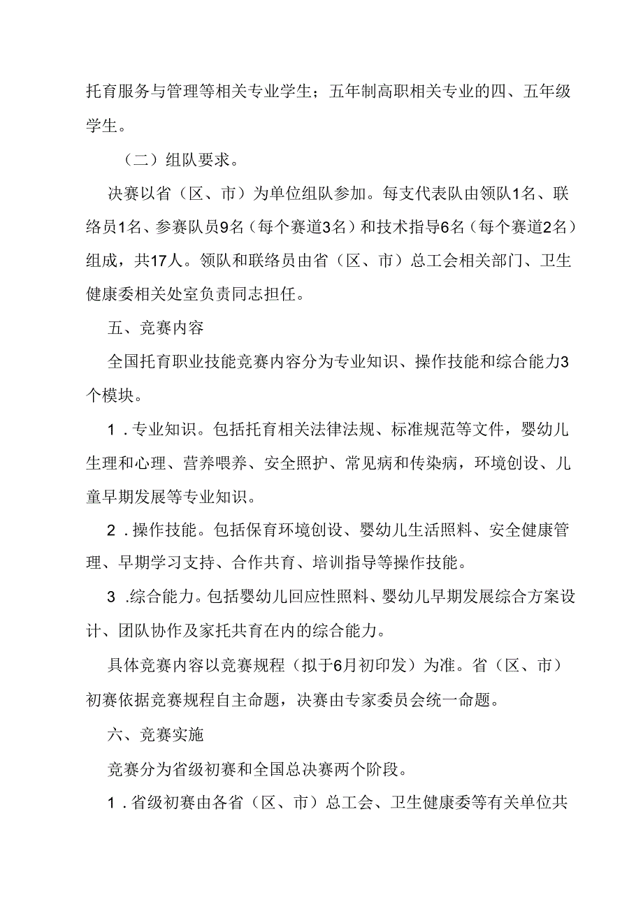 中华全国总工会办公厅 国家卫生健康委办公厅关于举办全国托育职业技能竞赛的通知.docx_第3页