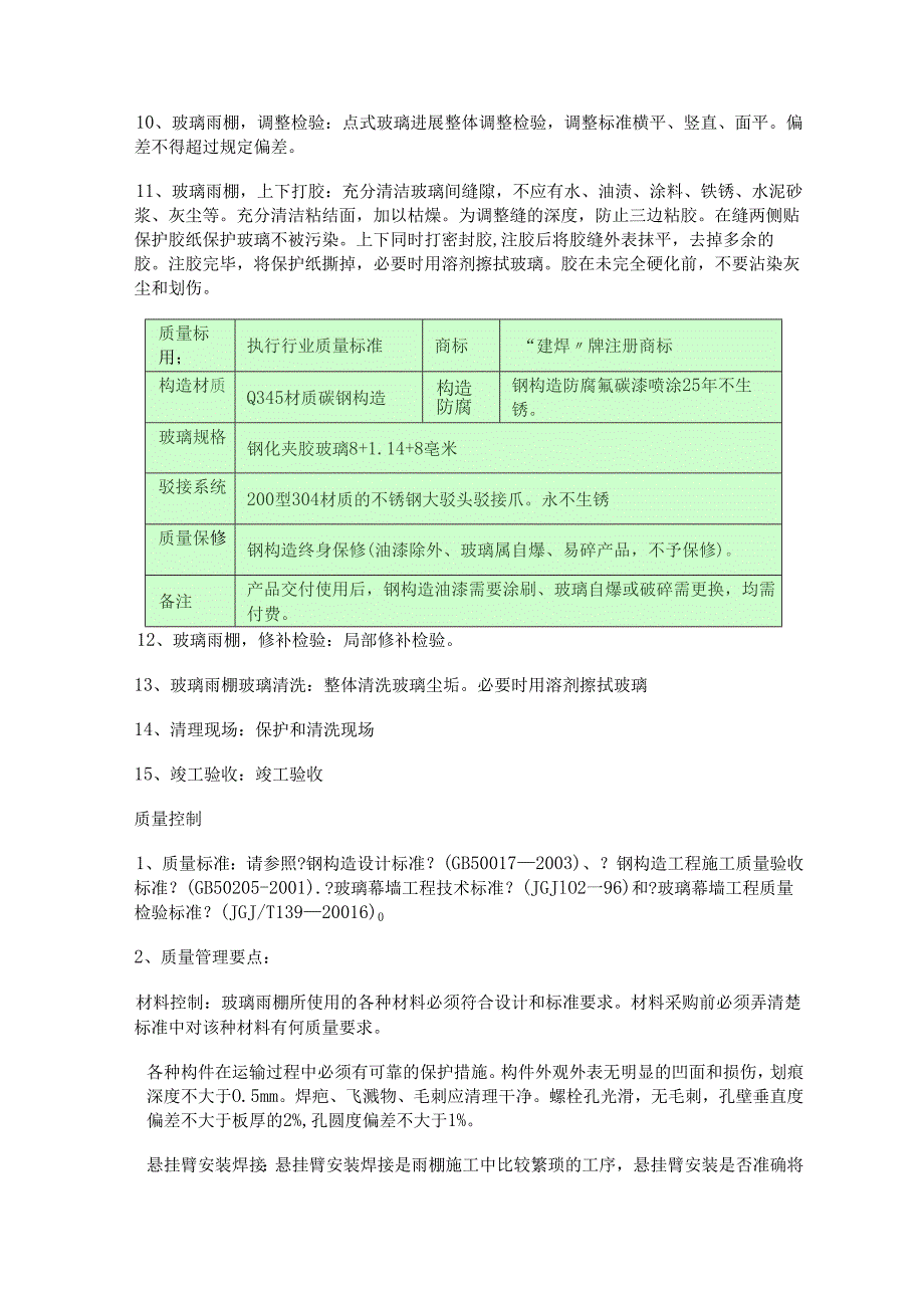 钢筋结构玻璃雨棚制作安装施工设计工艺设计和技术.docx_第2页