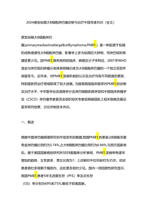 2024原发纵隔大B细胞淋巴瘤诊断与治疗中国专家共识（全文）.docx
