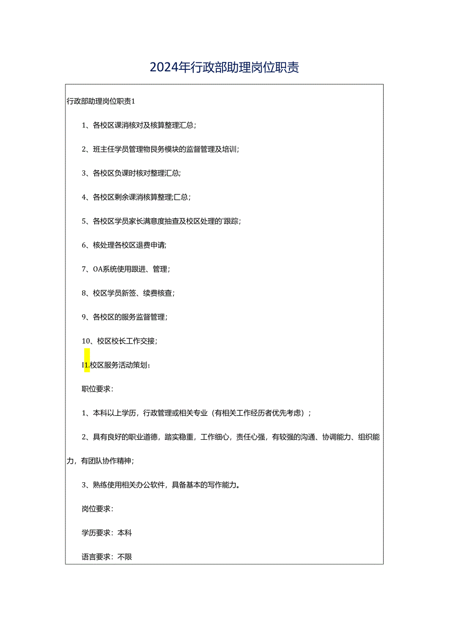 2024年行政部助理岗位职责.docx_第1页