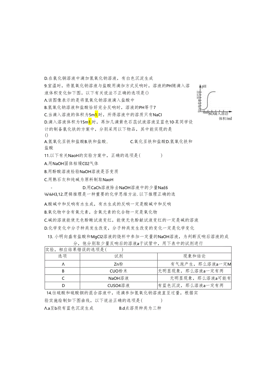 人教版九年级下册 第十单元 酸和碱 综合测试题（三）.docx_第1页