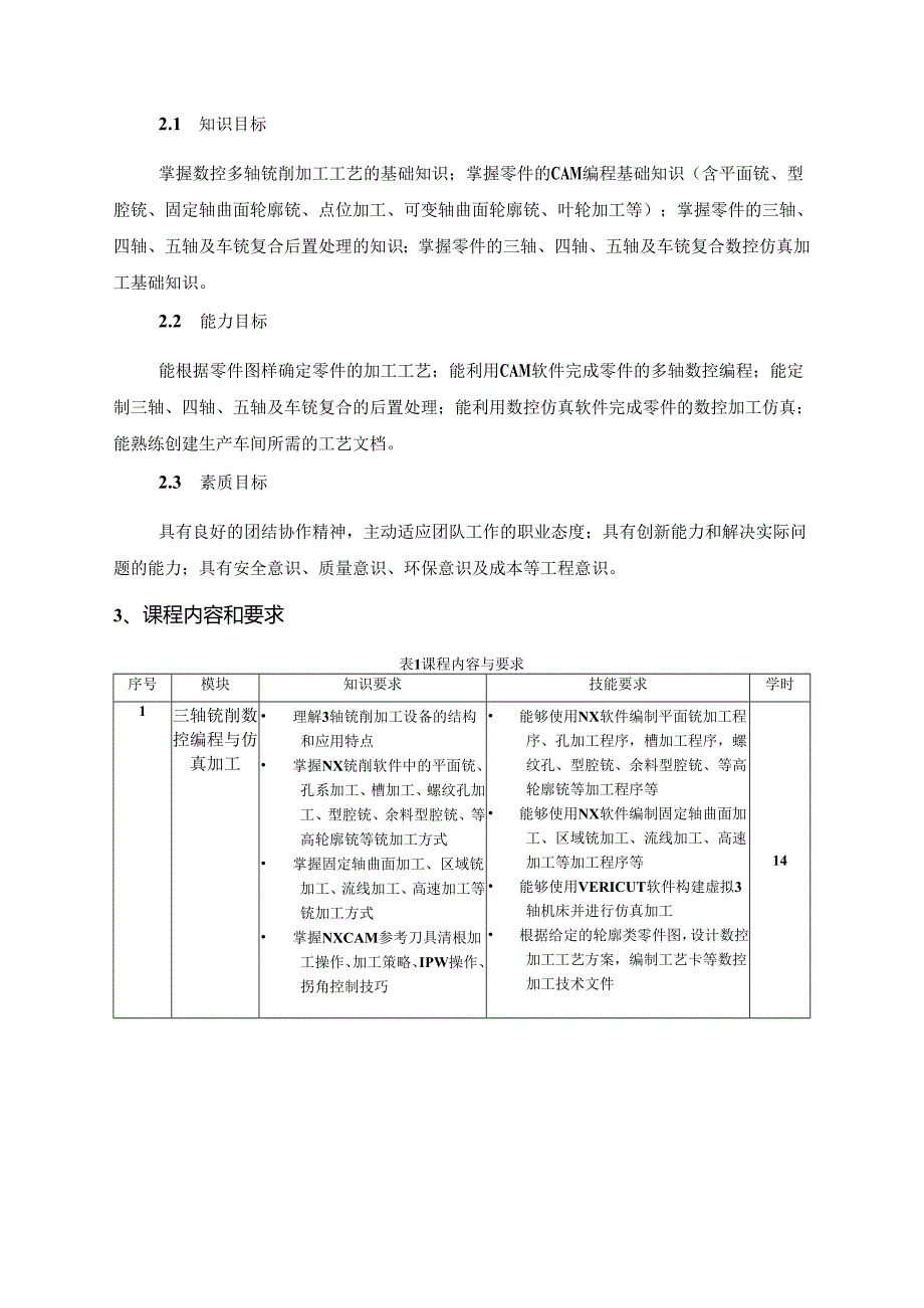 多轴数控编程与仿真加工 多轴编程与仿真加工-课程标准.docx_第3页