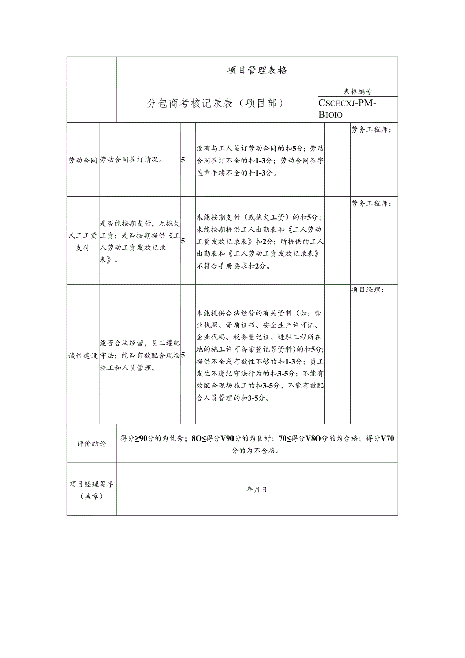 分包商考核记录表（项目部）.docx_第3页