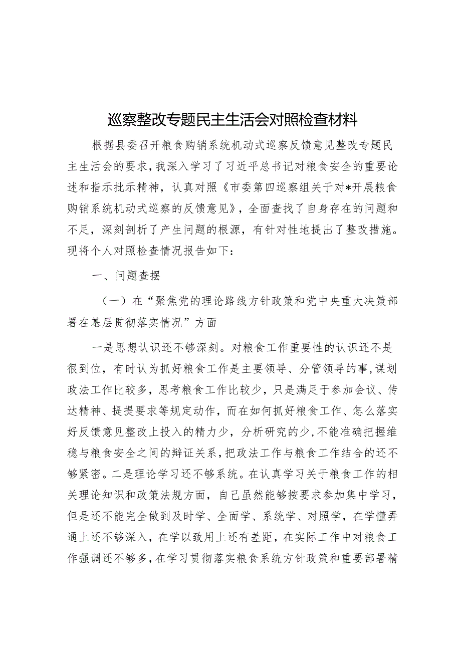 巡察整改专题民主生活会对照检查材料&乡镇党委书记在全市“巡乡带村看县”巡察工作上的发言汇报.docx_第1页