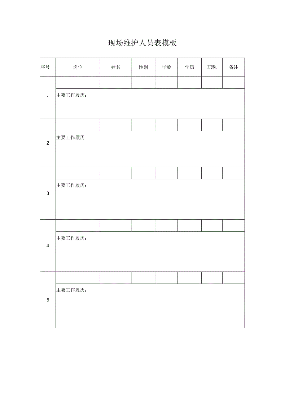 现场维护人员表模板.docx_第1页