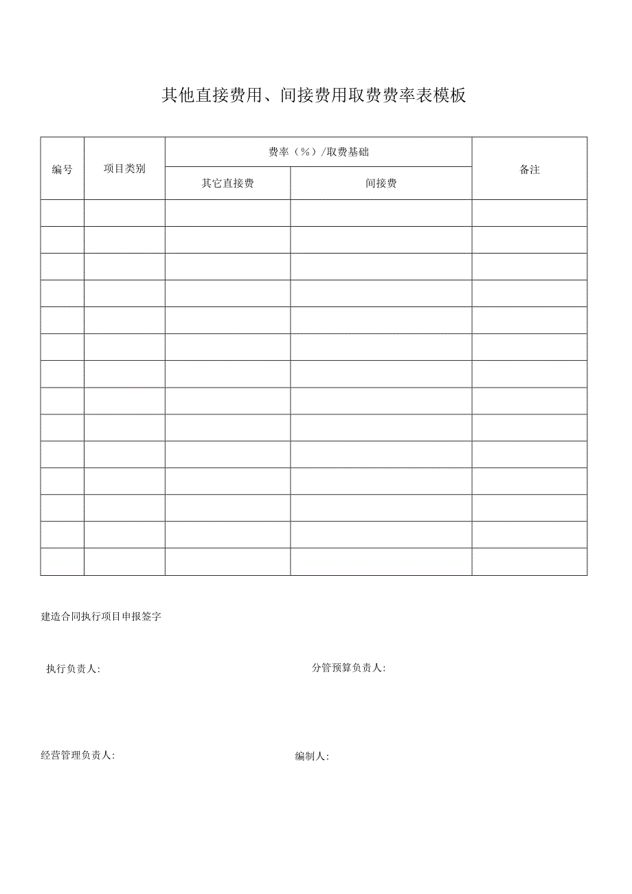 其他直接费用、间接费用取费费率表模板.docx_第1页