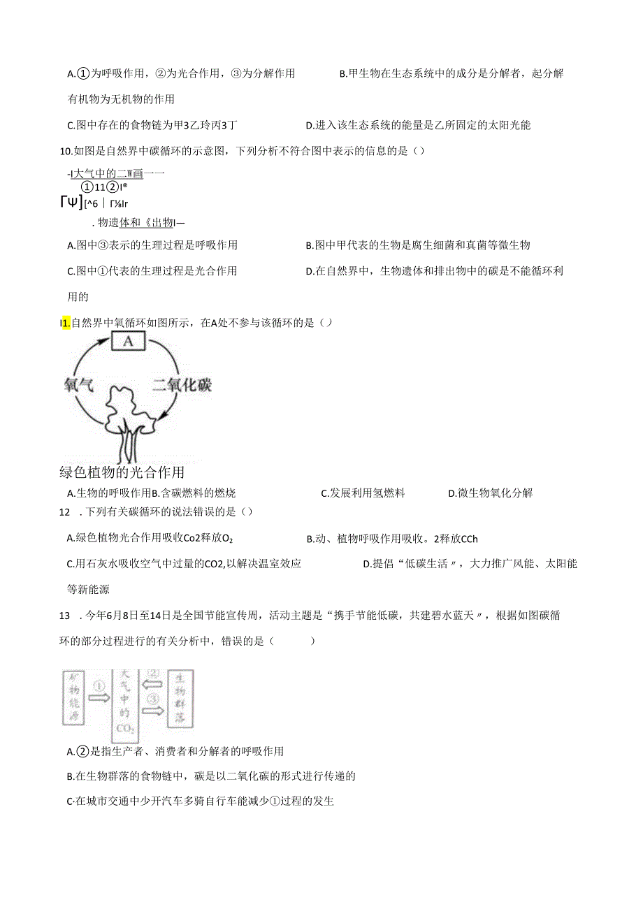 2020-2021学年浙教版科学八年级下册--3.7自然界中的氧循环和碳循环.docx_第3页