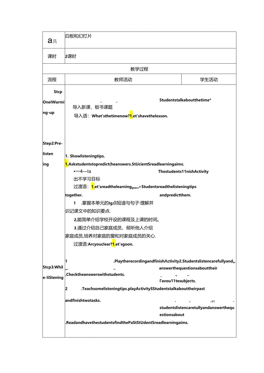 外研（新标准）版七年级上册 Module 5 Unit 1 I love history.教学设计（表格式）.docx_第2页