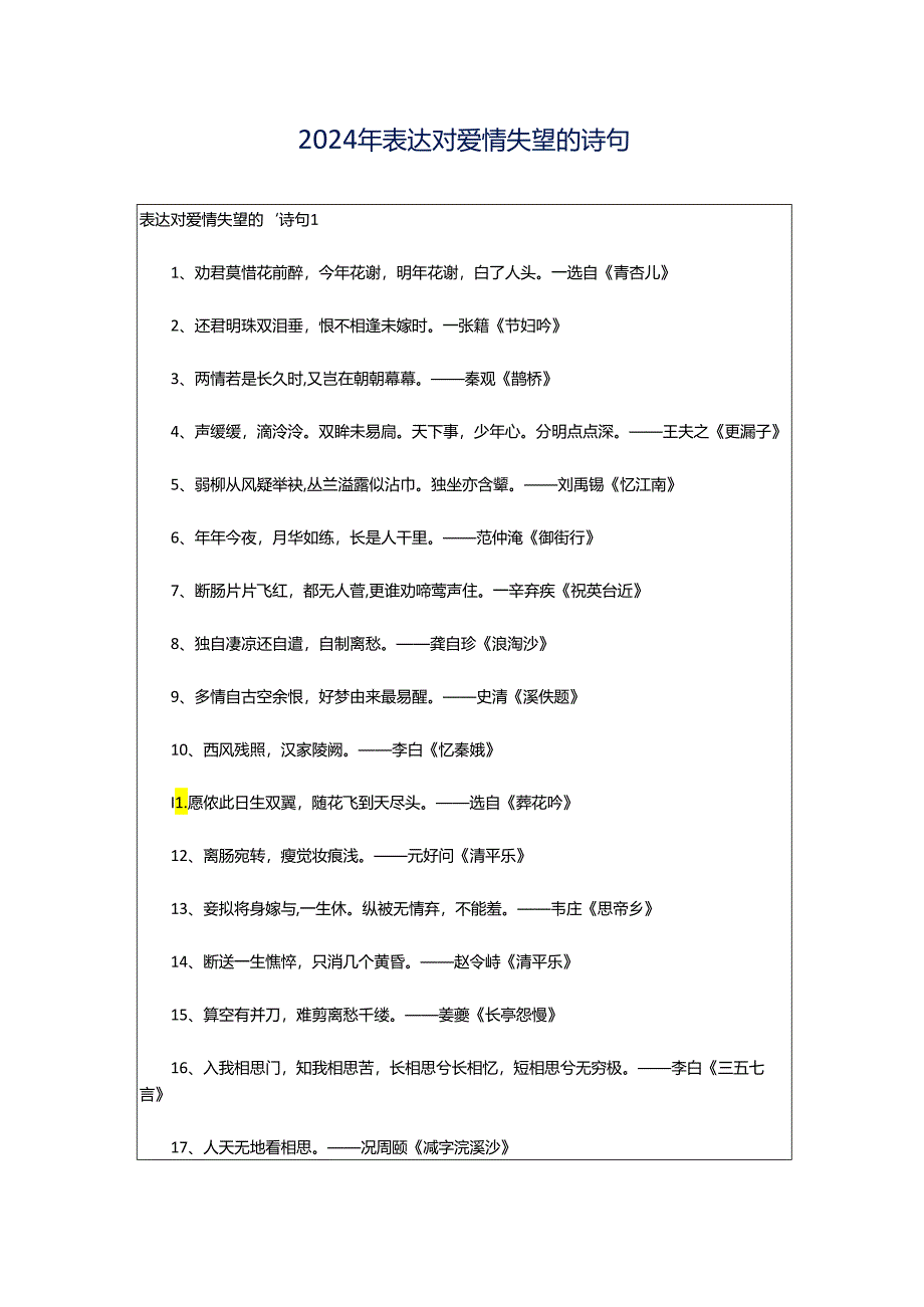 2024年表达对爱情失望的诗句.docx_第1页