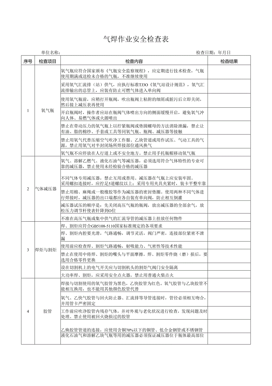 气焊作业安全检查表.docx_第1页