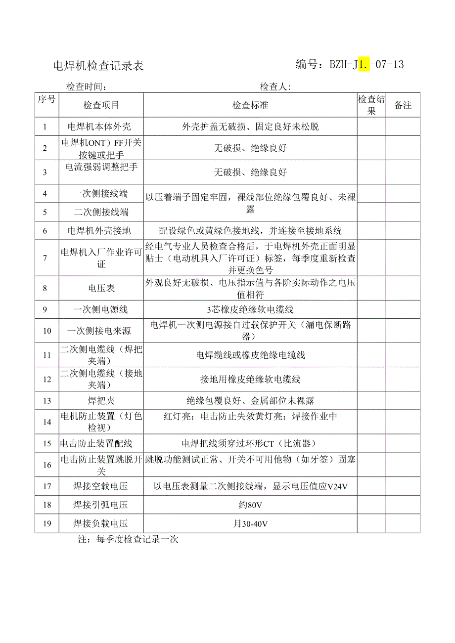 电焊机检查记录表编号.docx_第1页