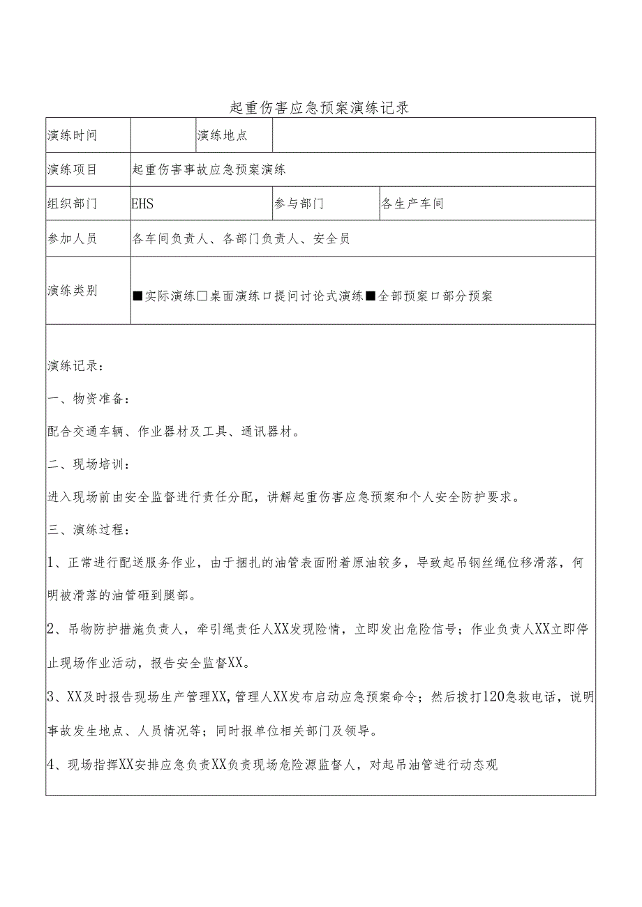 起重伤害应急预案演练记录范本.docx_第1页