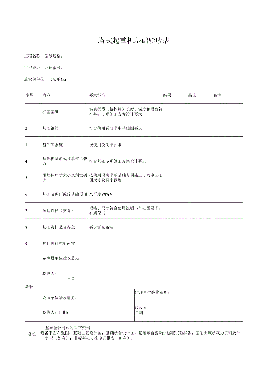 塔式起重机基础验收表.docx_第1页