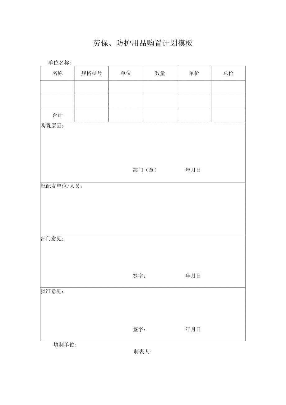 劳保、防护用品购置计划模板.docx_第1页