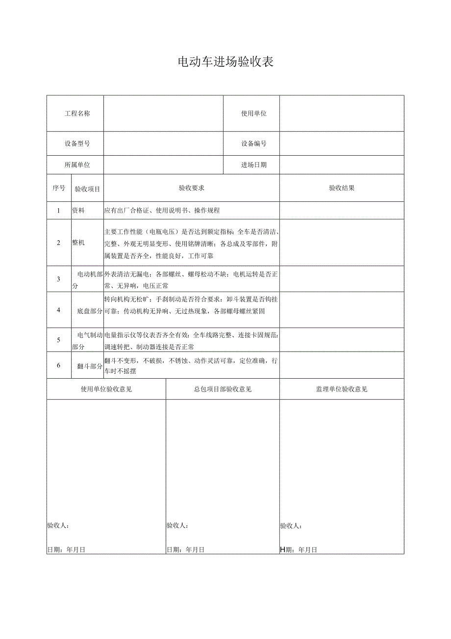 电动车进场验收表.docx_第1页