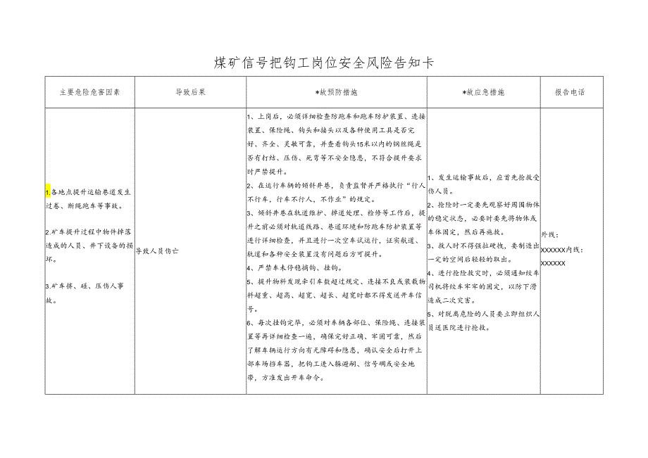 煤矿信号把钩工岗位安全风险告知卡.docx_第1页