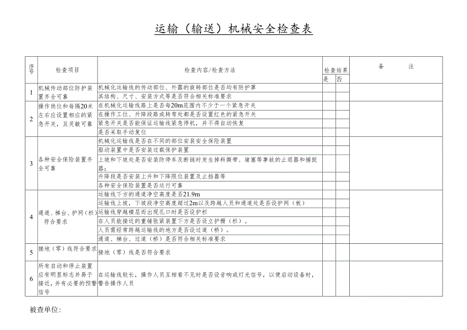 运输（输送）机械安全检查表.docx_第1页