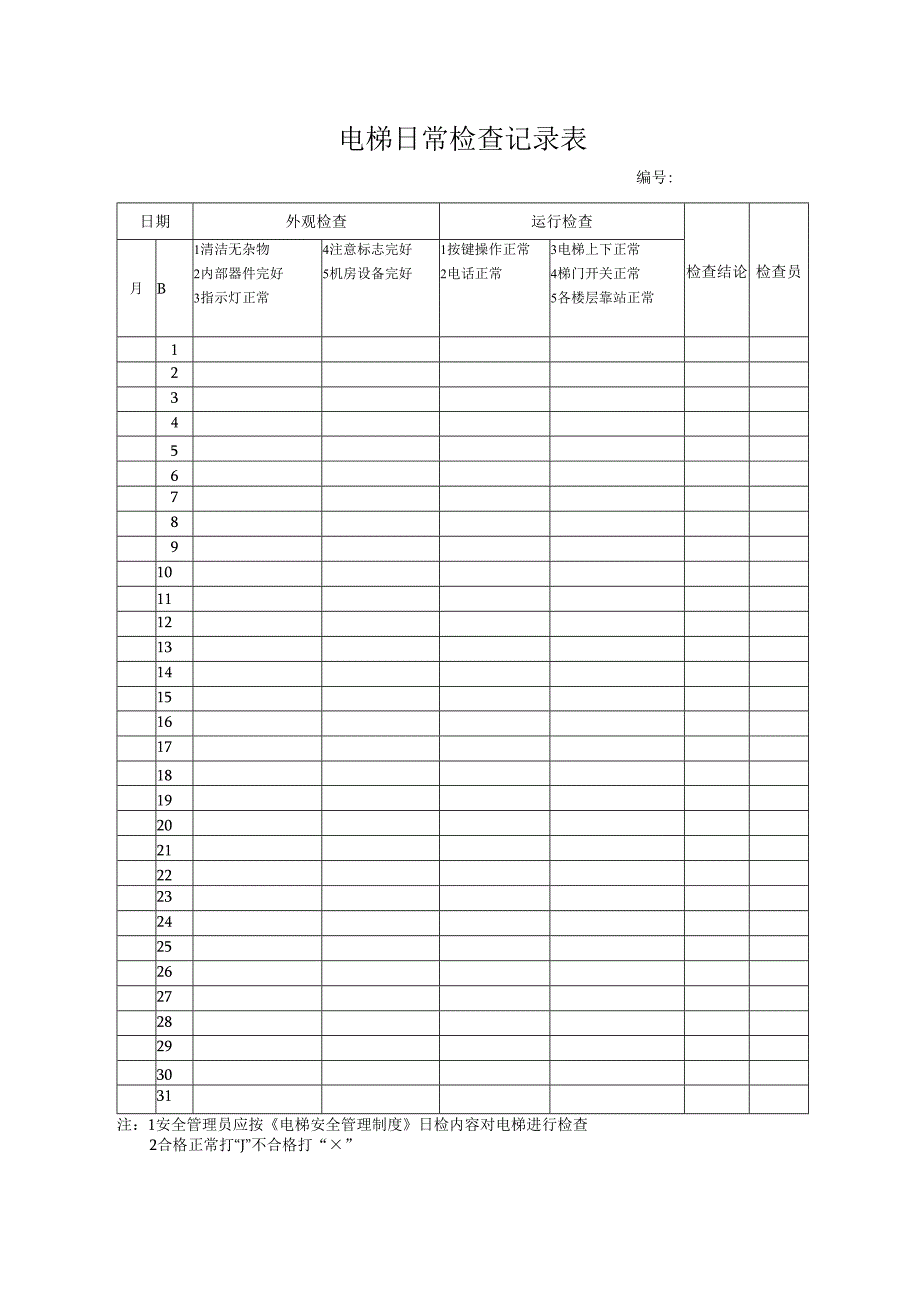 电梯日常检查记录表.docx_第1页