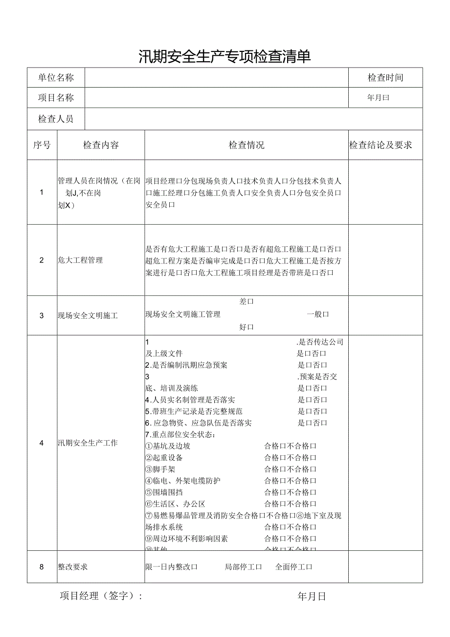 汛期安全生产专项检查表.docx_第1页