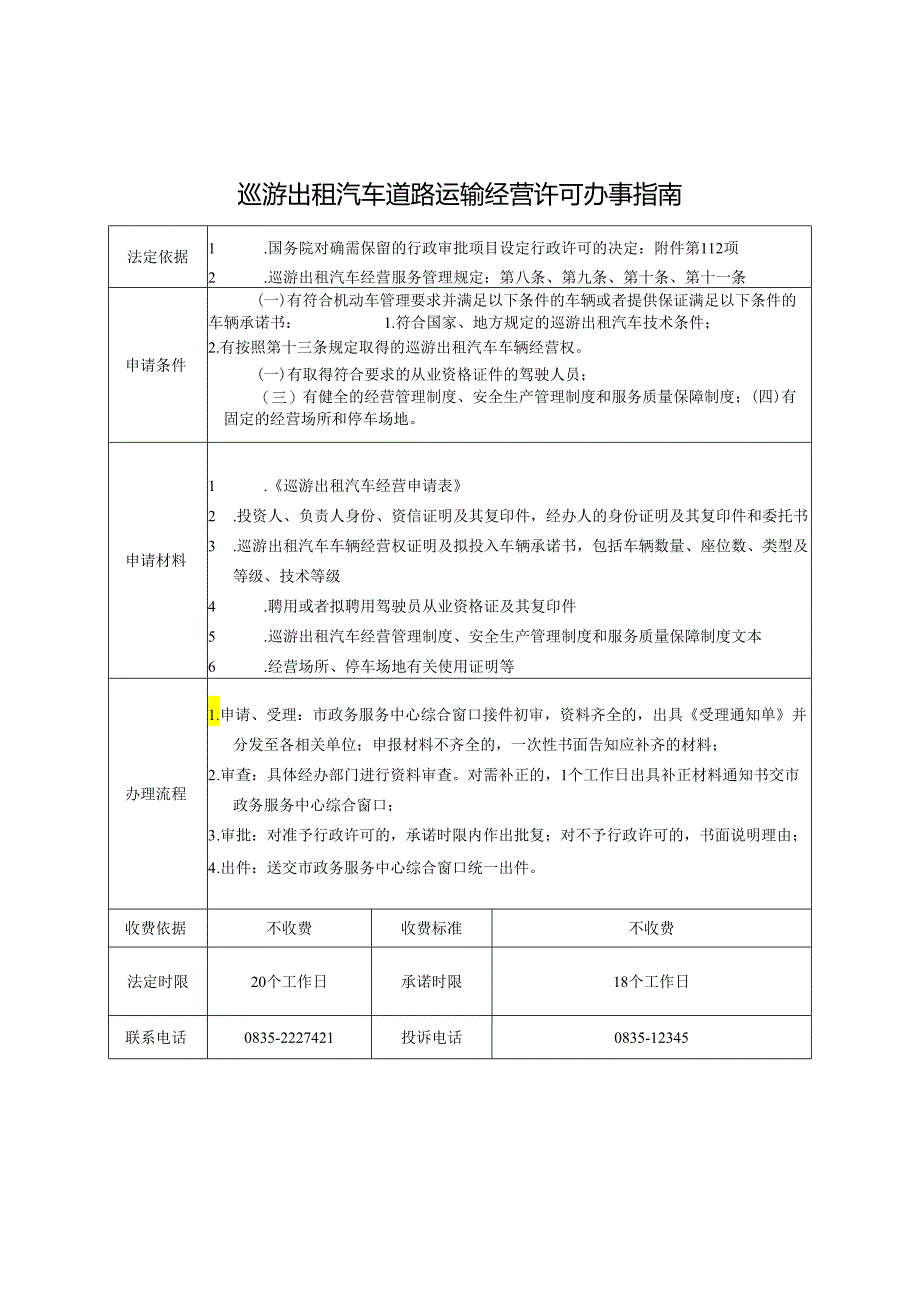 巡游出租汽车道路运输经营许可办事指南.docx_第1页