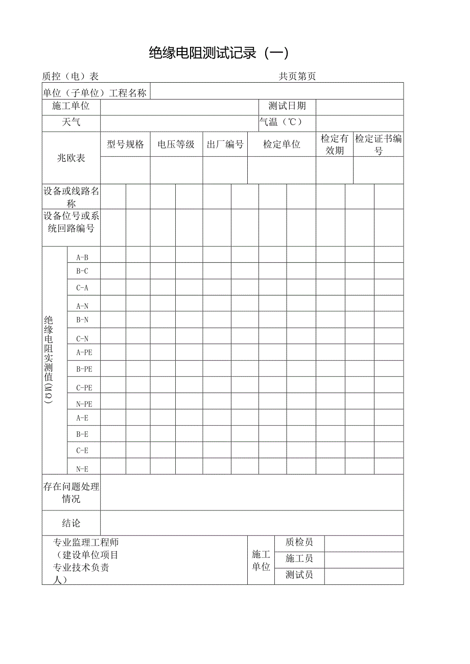 绝缘电阻测试记录.docx_第1页