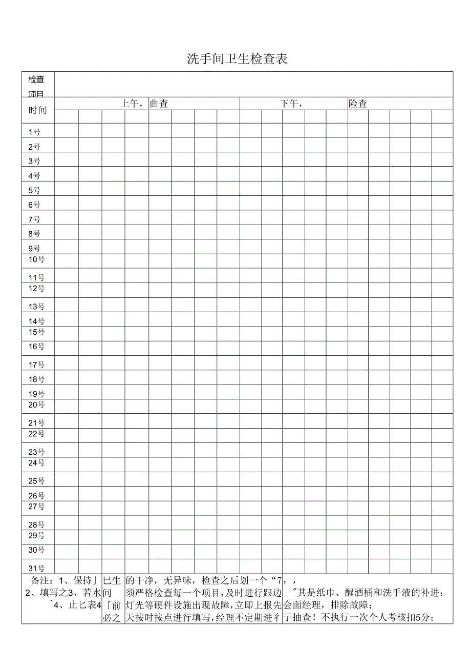 洗手间卫生检查表.docx_第1页