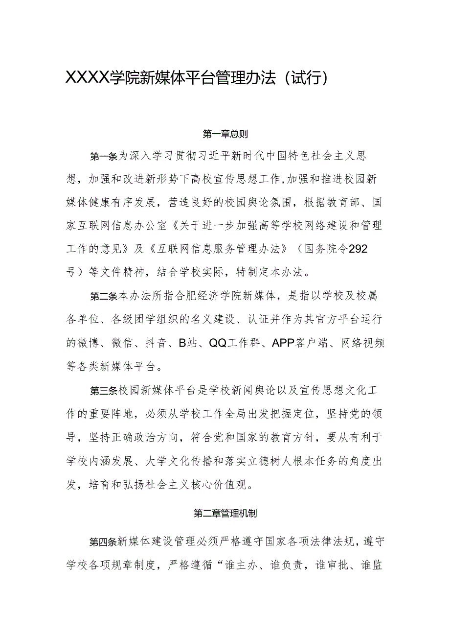 大学学院新媒体平台管理办法（试行）.docx_第1页