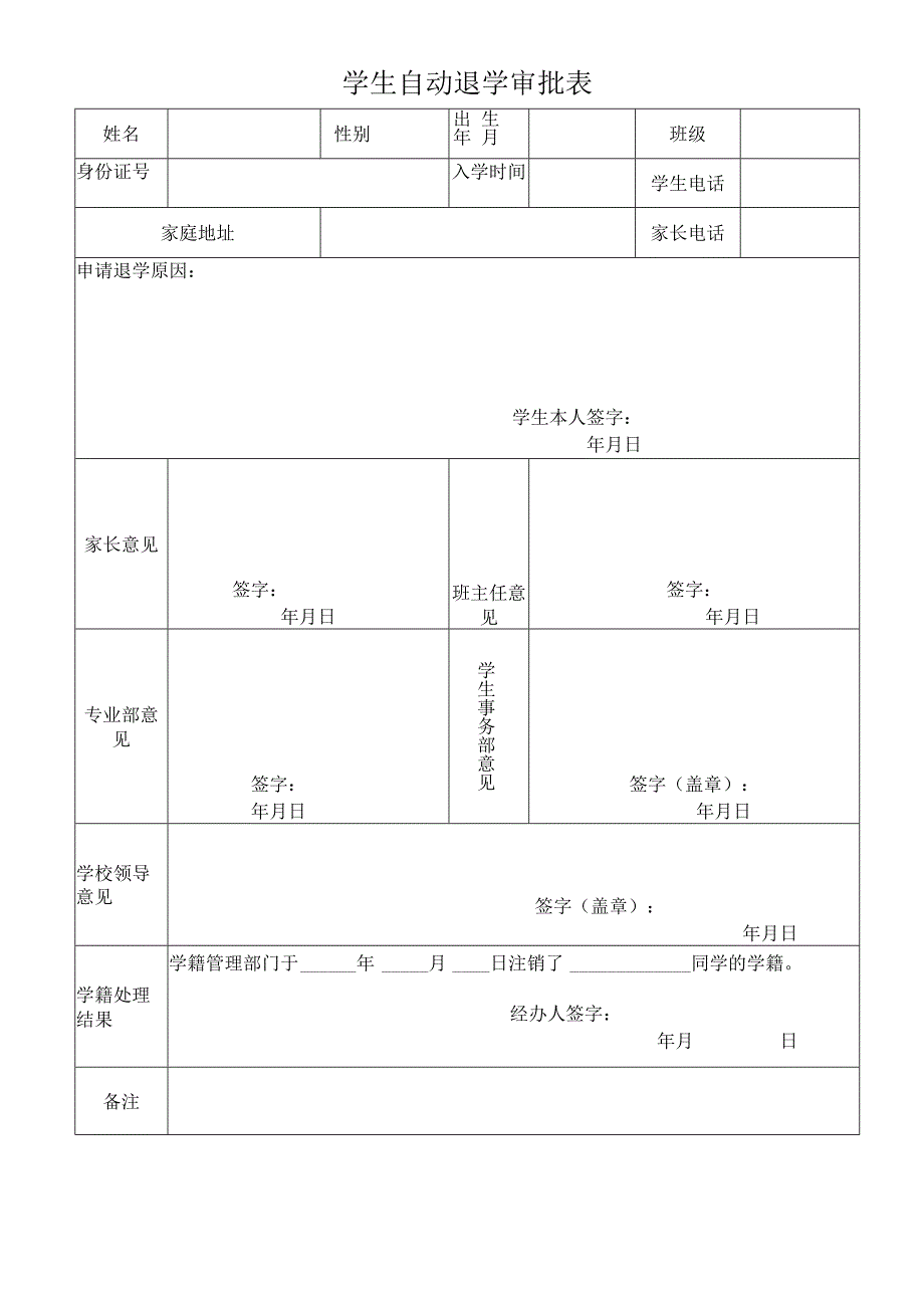 学生自动退学审批表.docx_第1页