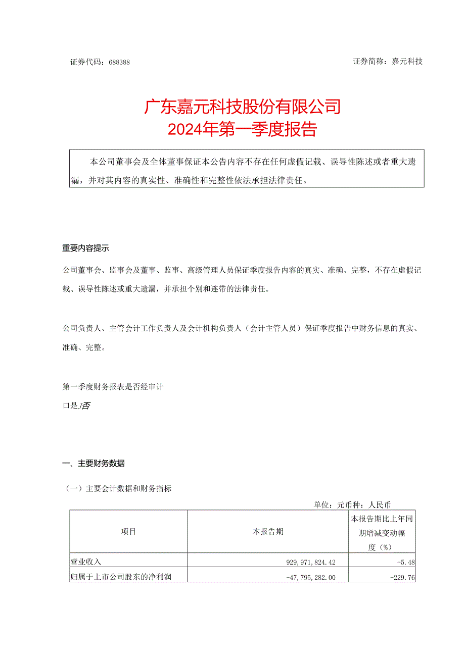 广东嘉元科技股份有限公司2024年第一季度财务报表.docx_第1页