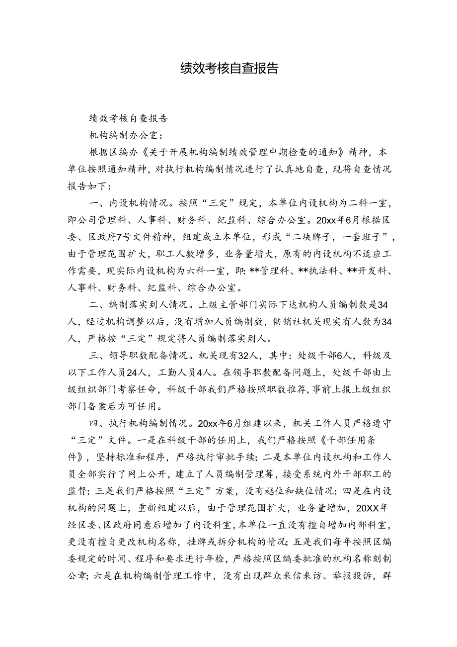 绩效考核自查报告.docx_第1页