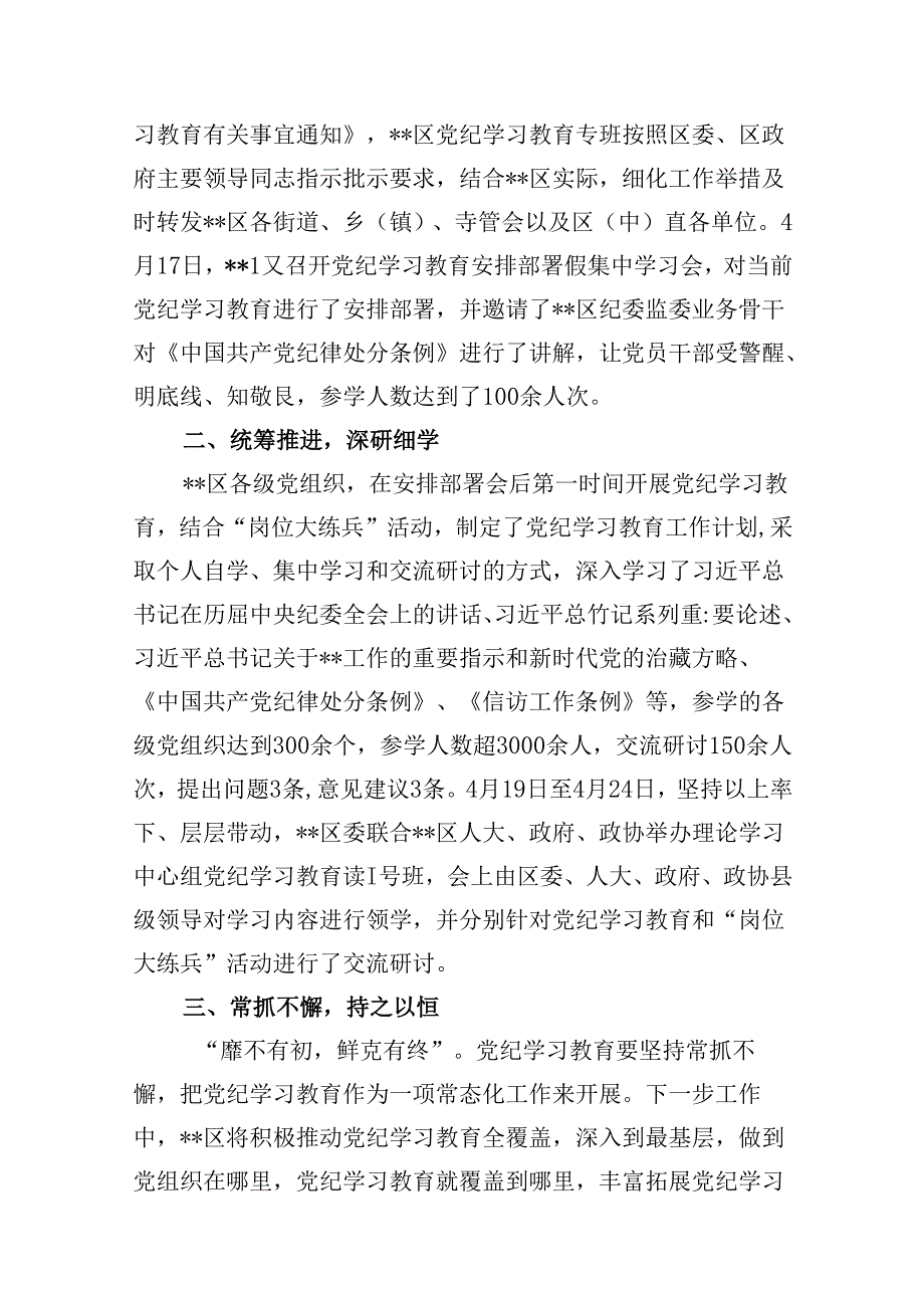 （15篇）2024年党纪学习教育工作总结开展情况汇报范文.docx_第2页