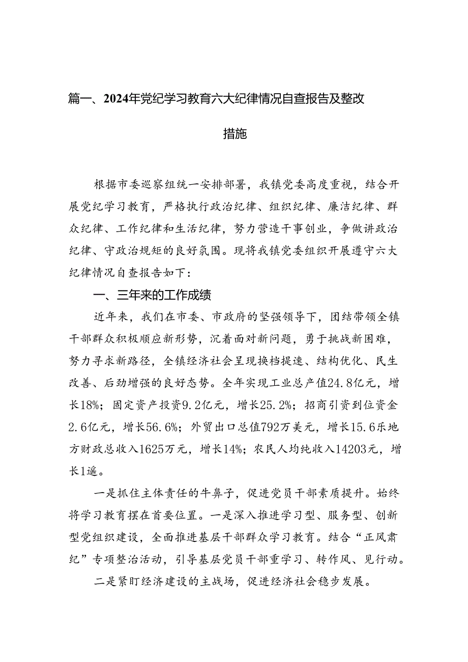 2024年党纪学习教育六大纪律情况自查报告及整改措施（共11篇）.docx_第2页