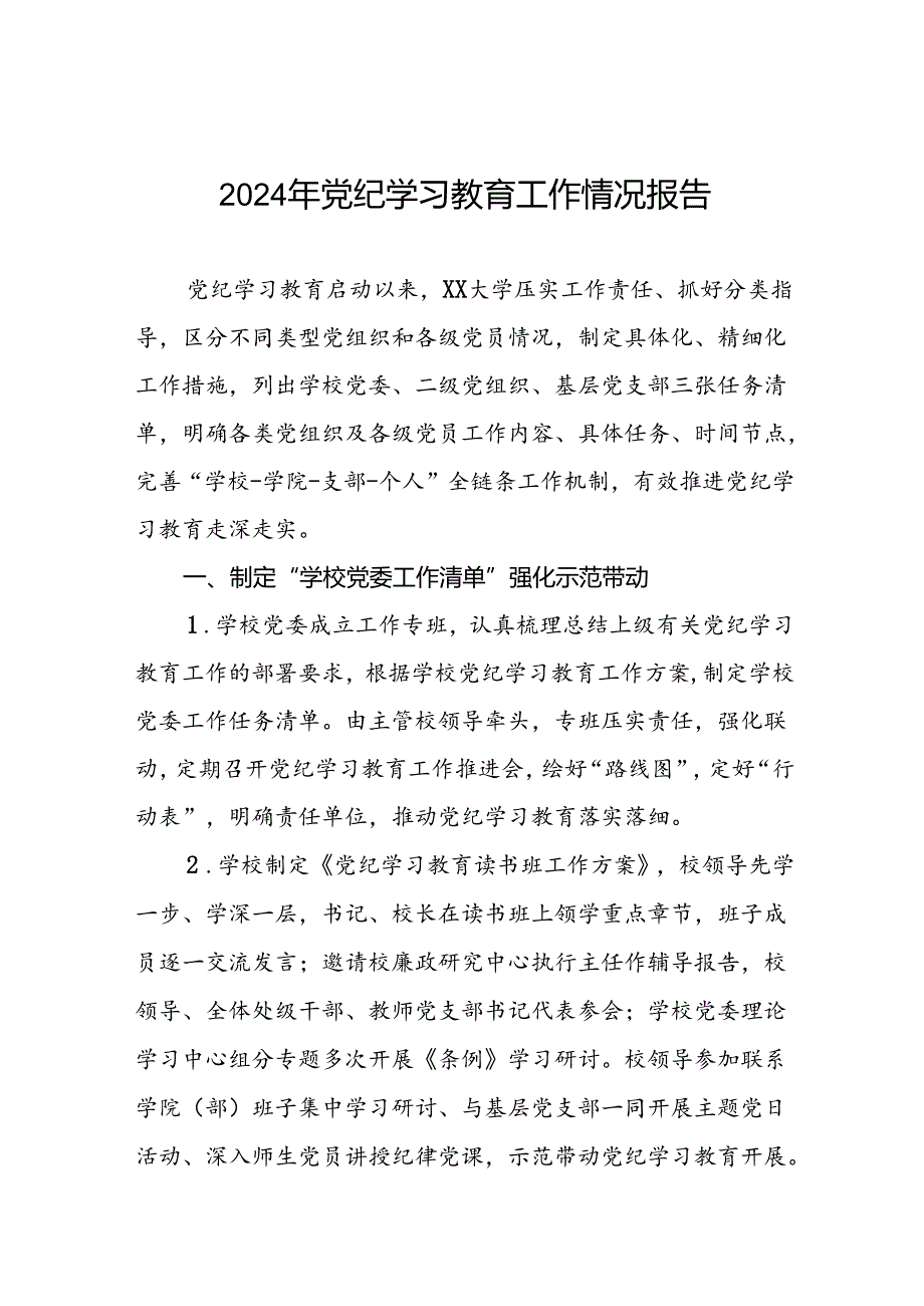 学校关于开展2024年度党纪学习教育总结汇报8篇.docx_第1页