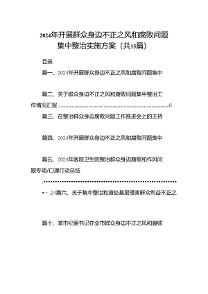 2024年开展群众身边不正之风和腐败问题集中整治实施方案15篇（精选版）.docx