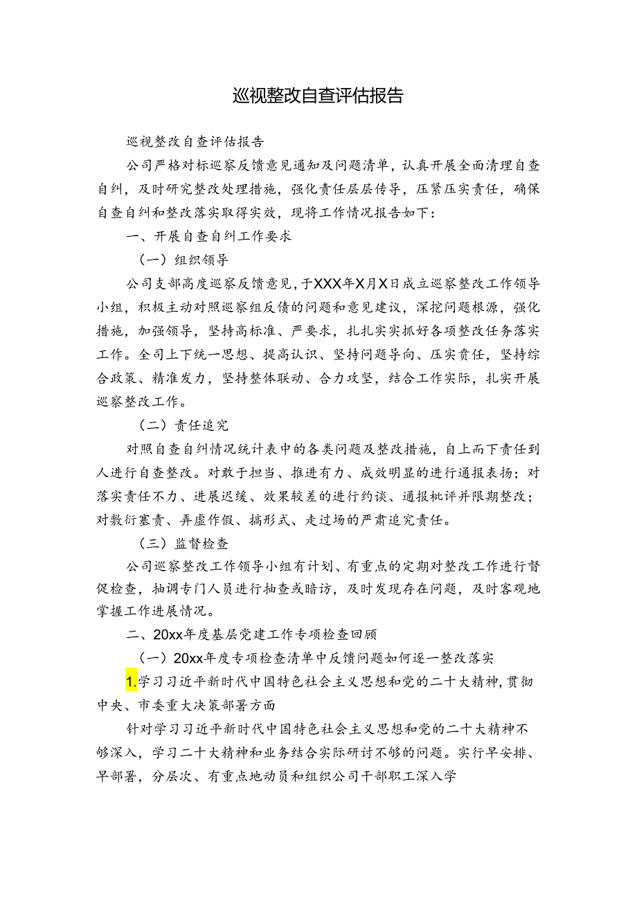 巡视整改自查评估报告.docx_第1页