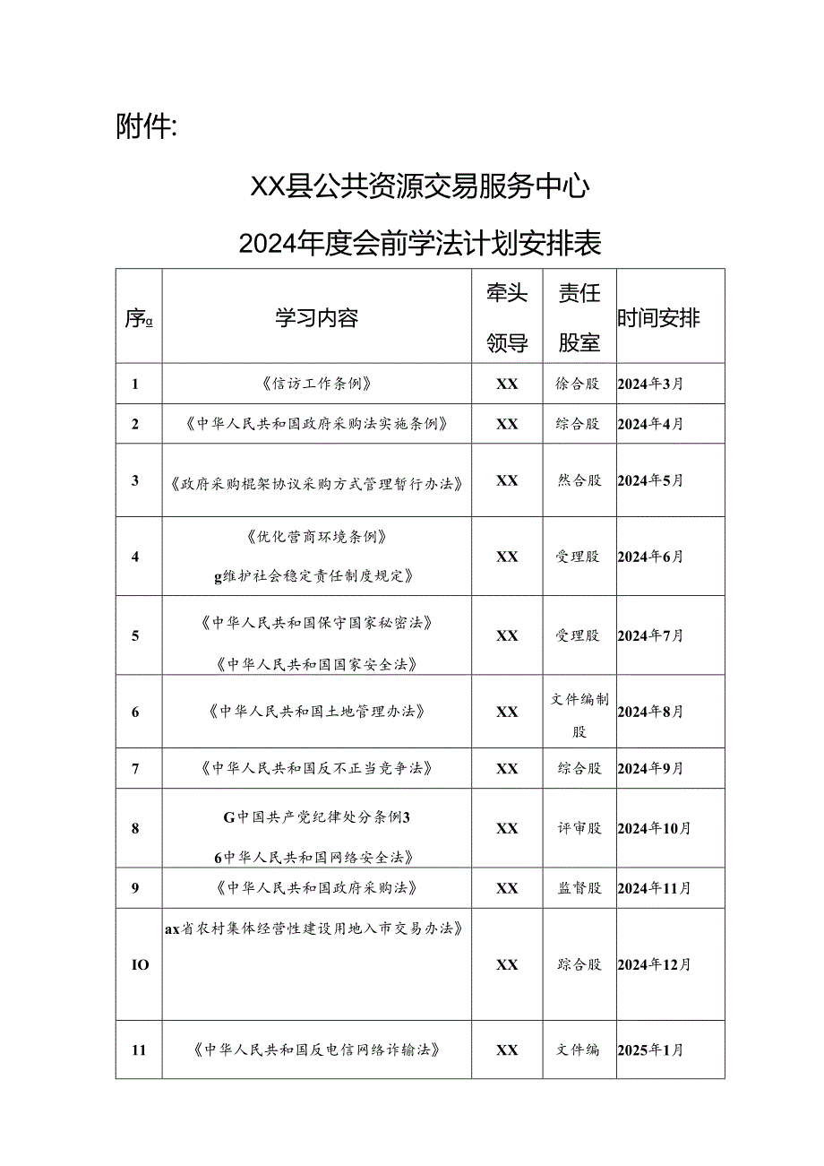 XX县公共资源交易服务中心2024年度会前学法工作方案.docx_第3页