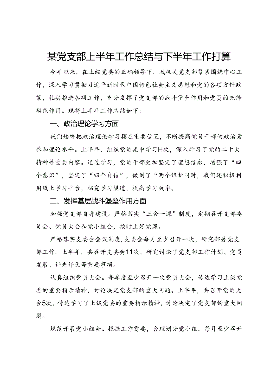 某党支部上半年工作总结与下半年工作打算.docx_第1页