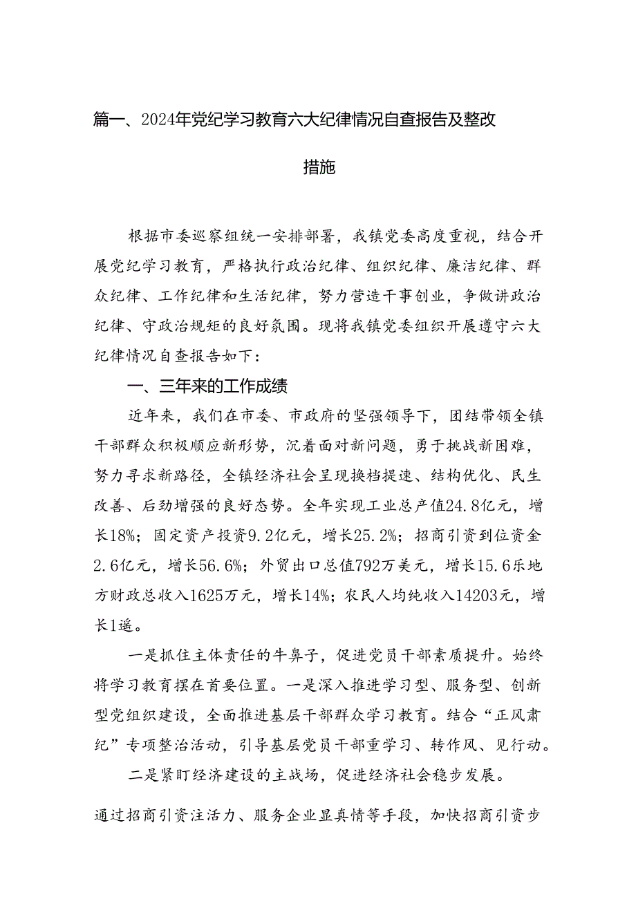 2024年党纪学习教育六大纪律情况自查报告及整改措施（共6篇）.docx_第2页