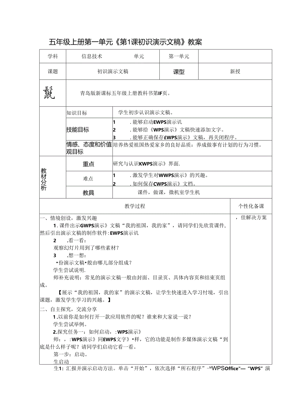 信息技术《初识演示文稿》 教学设计.docx_第1页