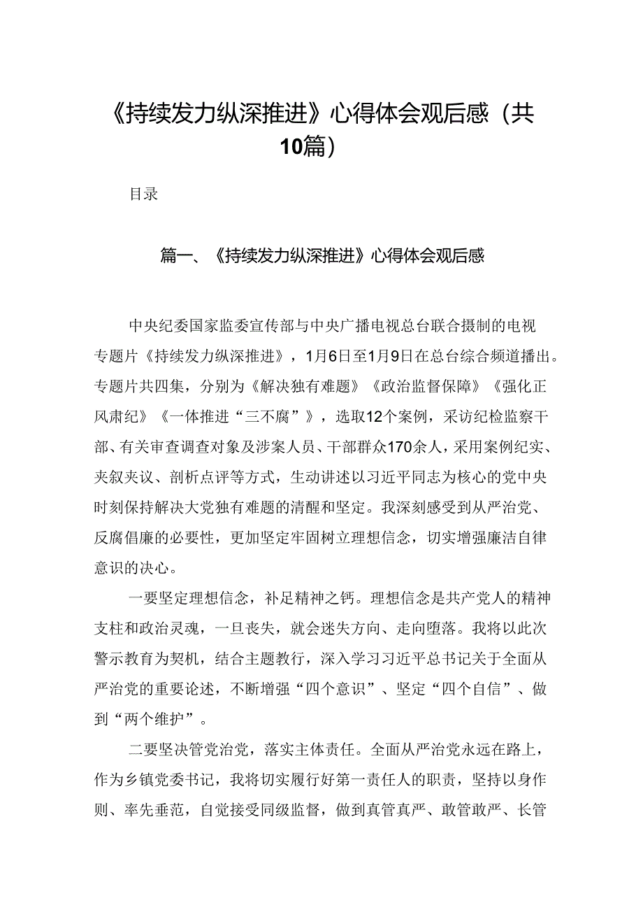 《持续发力纵深推进》心得体会观后感(精选10篇).docx_第1页