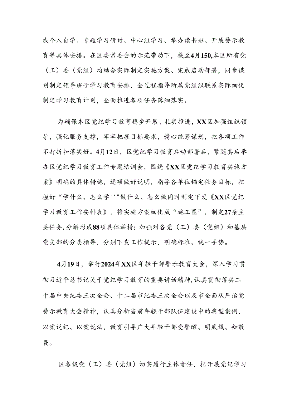 （8篇）2024年专题学习党纪学习教育阶段性总结汇报.docx_第2页