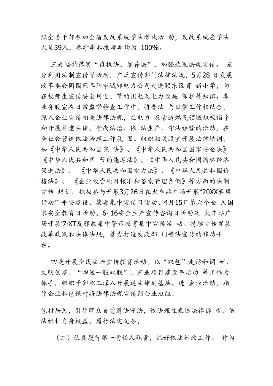 20XX年度党政主要负责人履行推进法治建设第一责任人及法治政府建设工作开展情况自查报告.docx_第2页