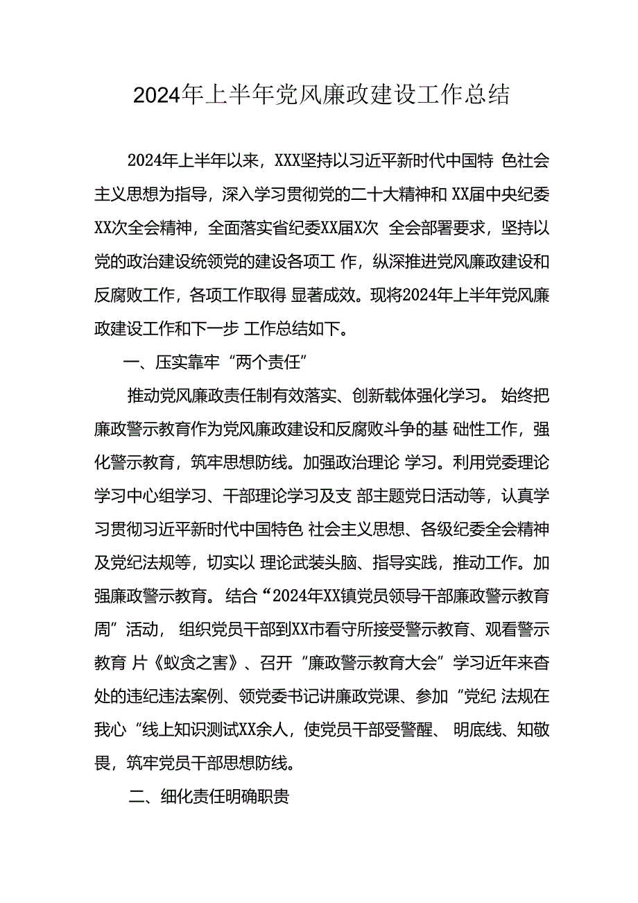 2024年开展上半年《党风廉政建设》工作总结汇报.docx_第1页