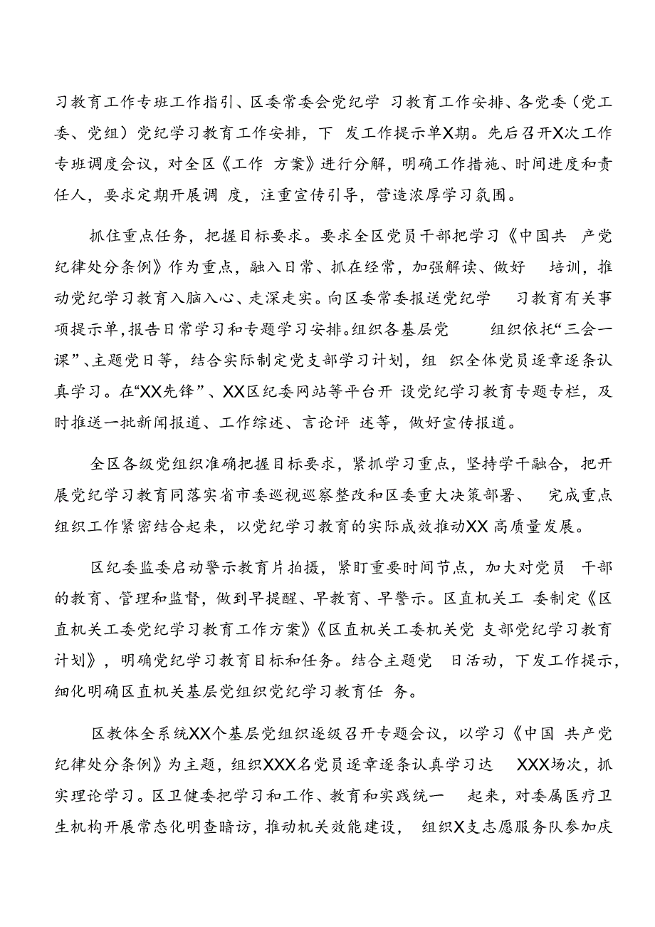 共八篇关于深入开展学习2024年党纪学习教育工作开展情况的报告、自查报告.docx_第2页