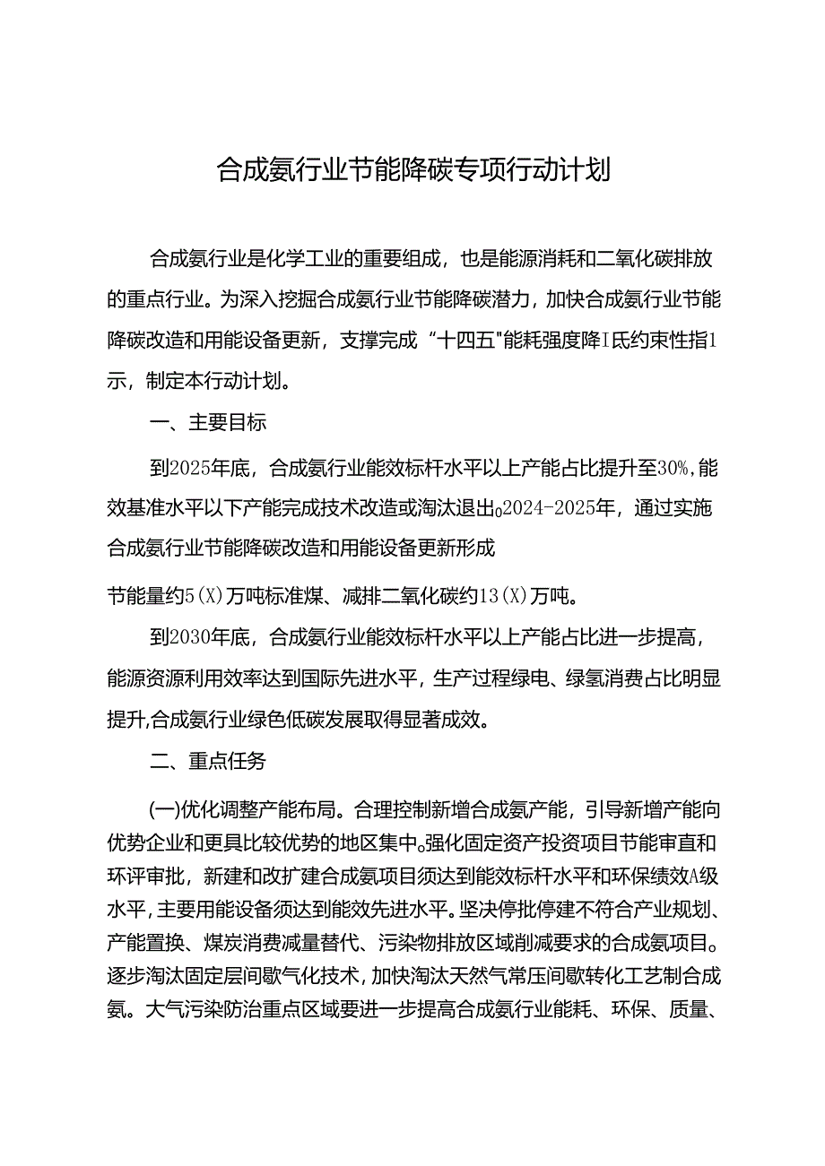 合成氨行业节能降碳专项行动计划.docx_第1页