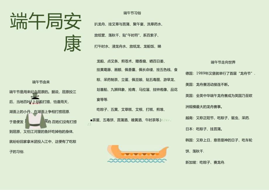 端午节粽子龙舟文化传统习俗小清新电子小报手抄报（附线稿）.docx_第1页