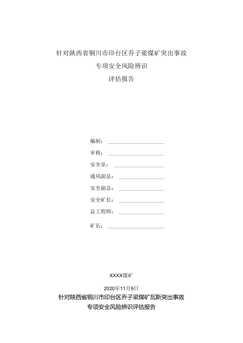 煤与瓦斯突出事故专项安全风险辨识评估报告.docx_第1页